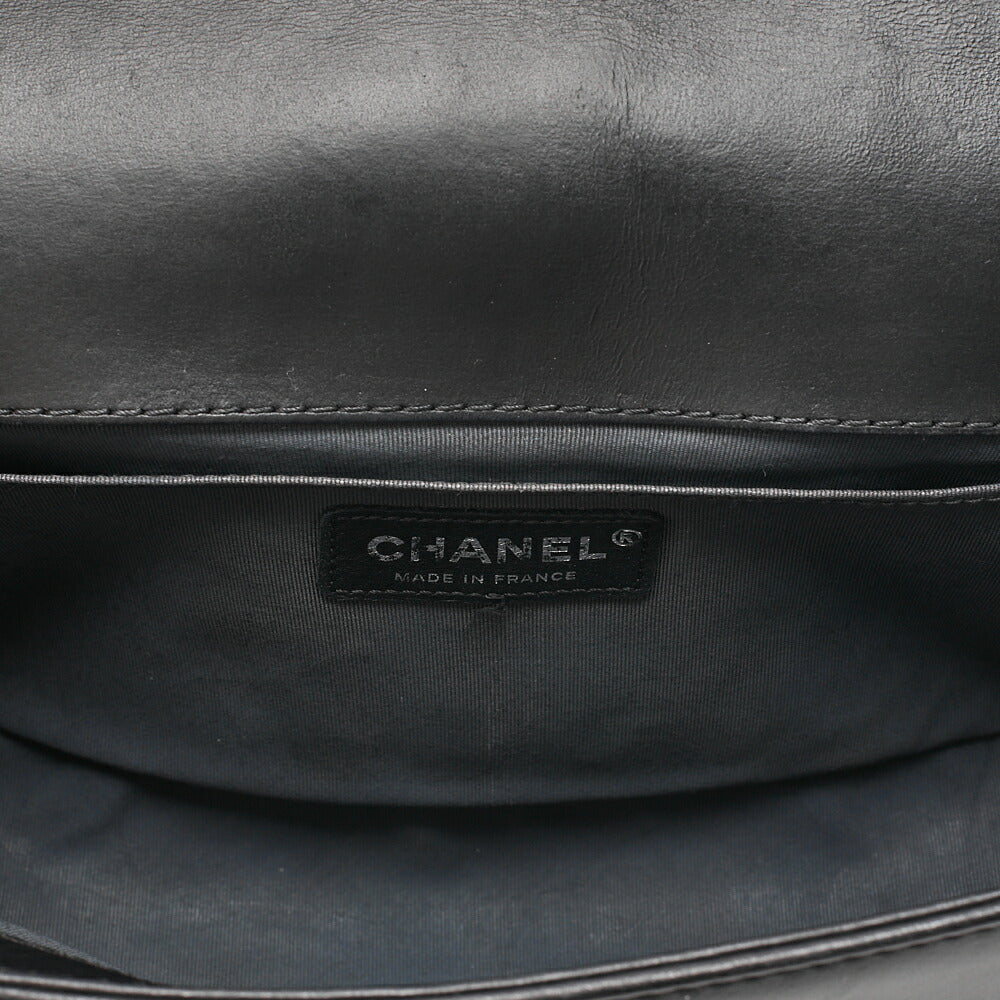 CHANEL Lambskin Boy Chanel Braided Stitch Chain Shoulder Black Silver-Tone Hardware, Pre-Owned