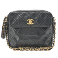 CHANEL Lambskin Matelasse Plate Charm Outside Flap Turn Lock Coco Mark Chain Shoulder Black Gold-Tone Hardware, Pre-Owned