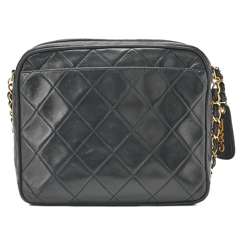 CHANEL Lambskin Matelasse Plate Charm Outside Flap Turn Lock Coco Mark Chain Shoulder Black Gold-Tone Hardware, Pre-Owned