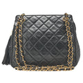 CHANEL Lambskin Matelasse Fringe Chain Shoulder Black Gold-Tone Hardware, Pre-Owned