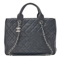 CHANEL 2-way Chain Shoulder Bag Matelasse Caviar Skin Coco Charm Navy Silver-Tone Hardware, Pre-Owned
