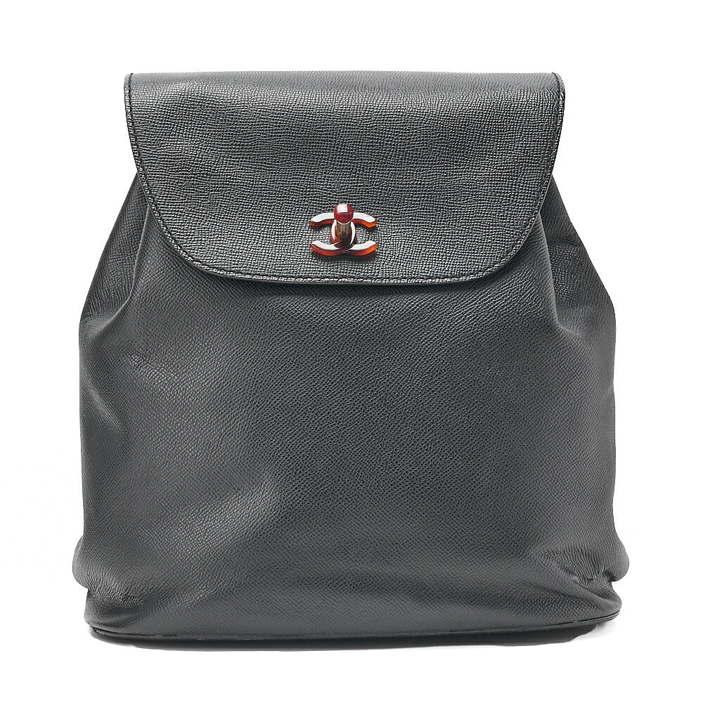 CHANEL Tortoiseshell Pattern Backpack Turn Lock Caviar Skin Black Gold-Tone Hardware, Pre-Owned