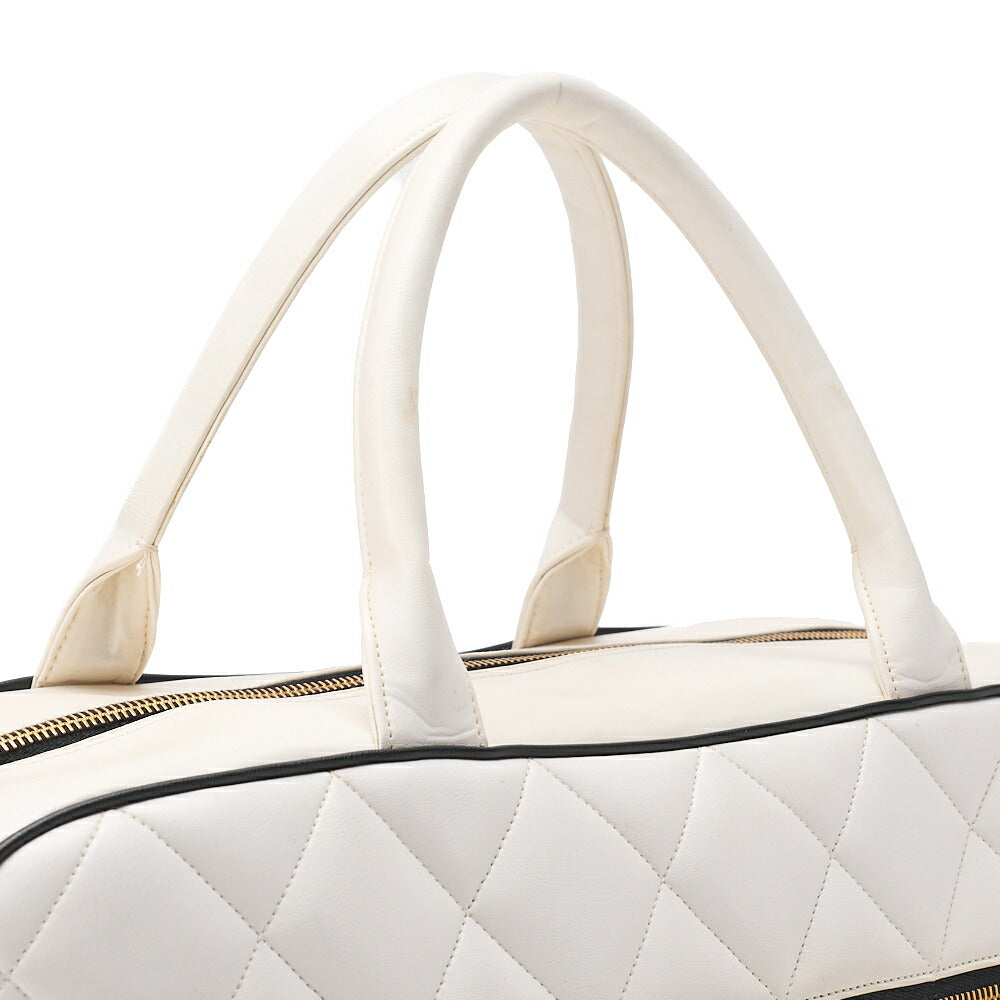 CHANEL Handbag Boston Bag Calfskin Matelasse Sports Line Logo White x Black Gold-Tone Hardware, Pre-Owned