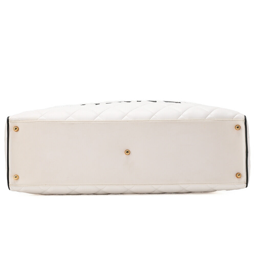 CHANEL Handbag Boston Bag Calfskin Matelasse Sports Line Logo White x Black Gold-Tone Hardware, Pre-Owned