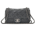 CHANEL Calfskin Studs Matelasse Single Flap Chain Shoulder Black Silver-Tone Hardware, Pre-Owned
