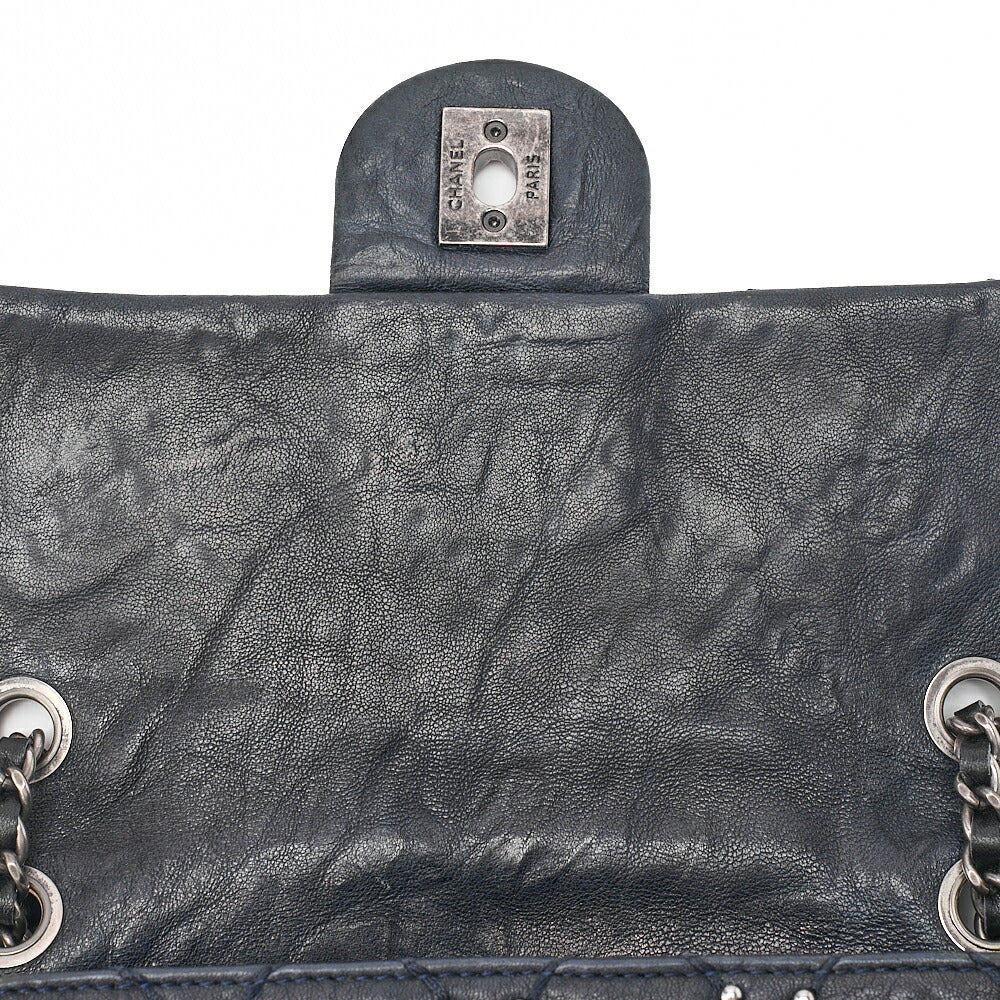 CHANEL Calfskin Studs Matelasse Single Flap Chain Shoulder Black Silver-Tone Hardware, Pre-Owned