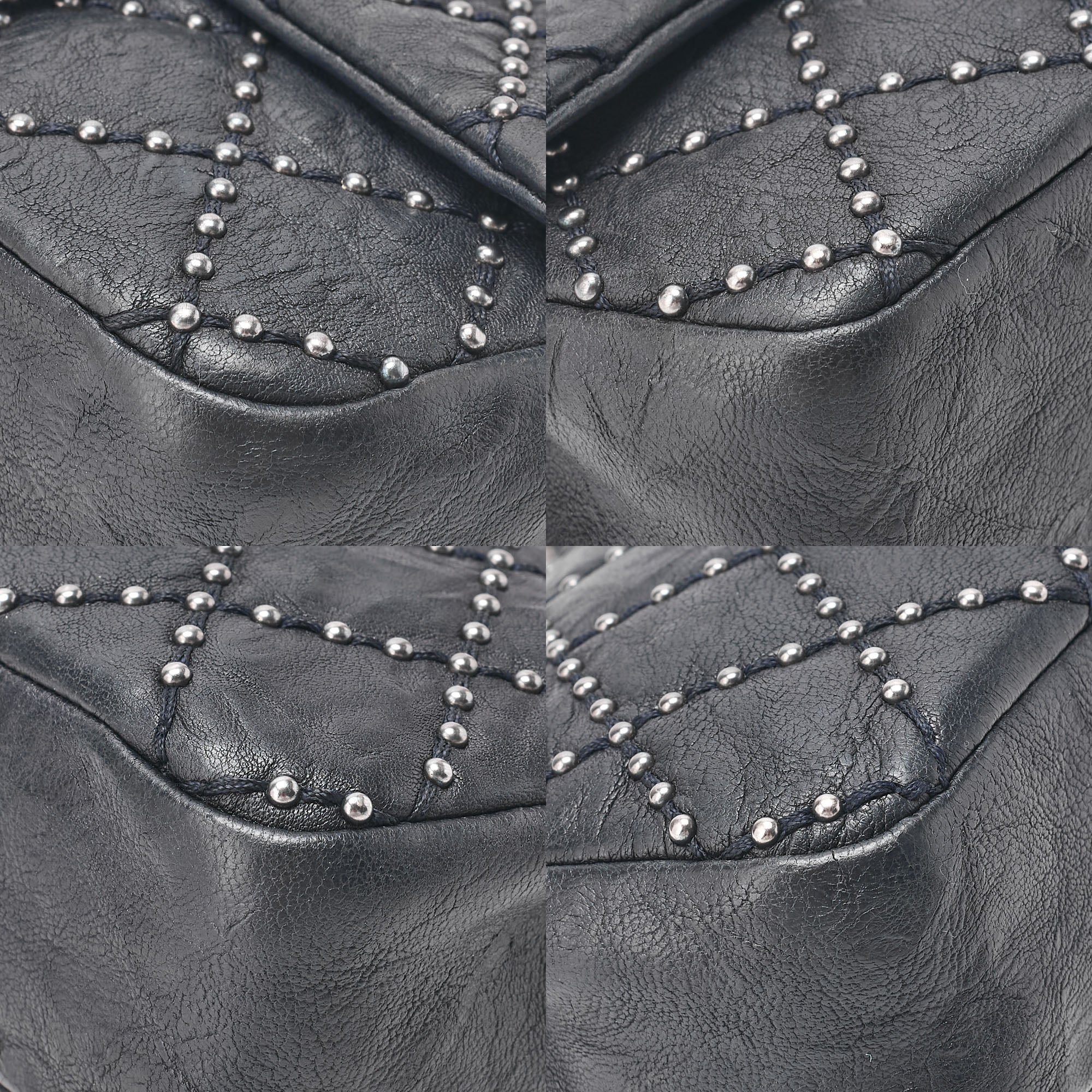 CHANEL Calfskin Studs Matelasse Single Flap Chain Shoulder Black Silver-Tone Hardware, Pre-Owned