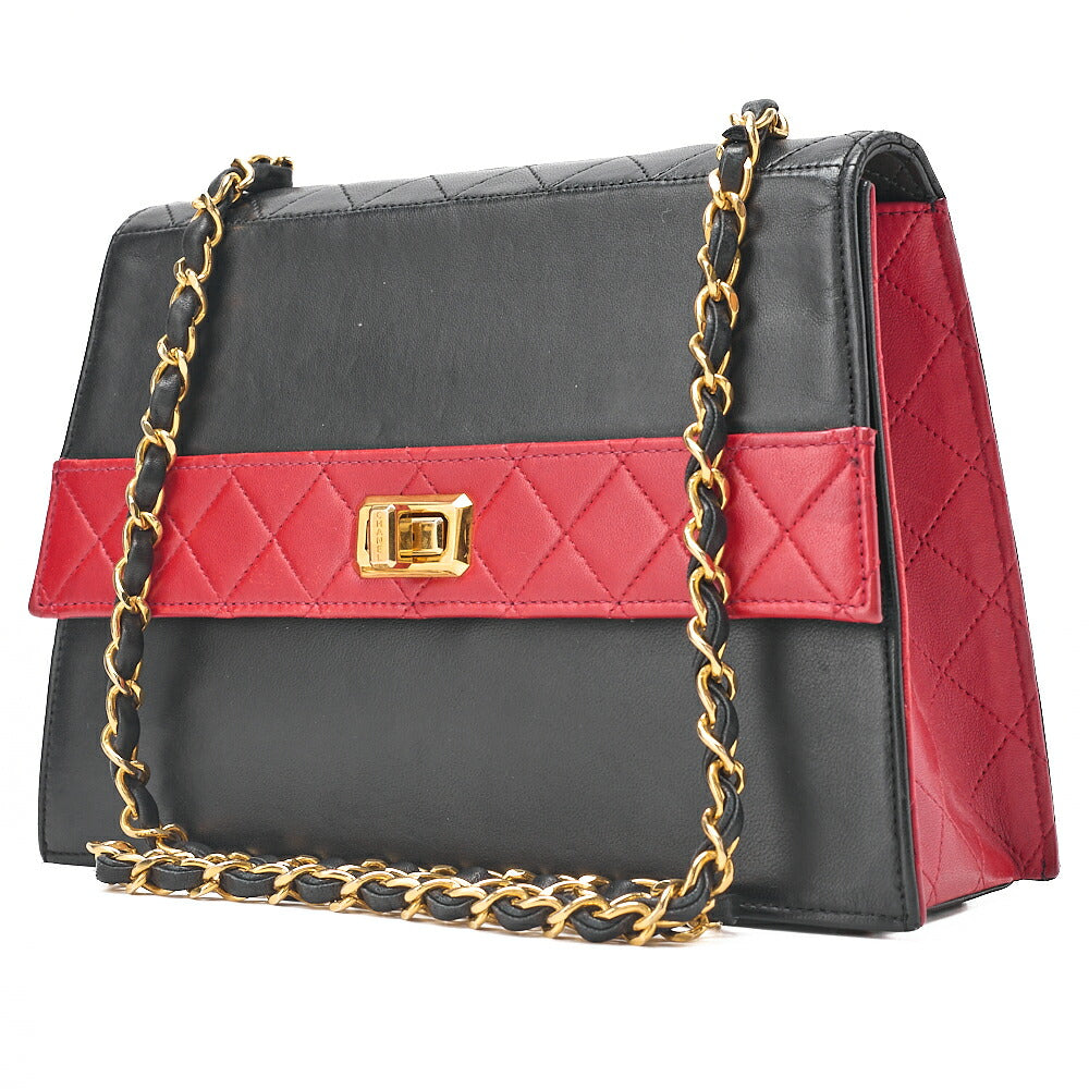CHANEL Matelasse Trapezoidal 2.55 Lock Single Flap Chain Shoulder Lambskin Black x Red Gold-Tone Hardware, Pre-Owned