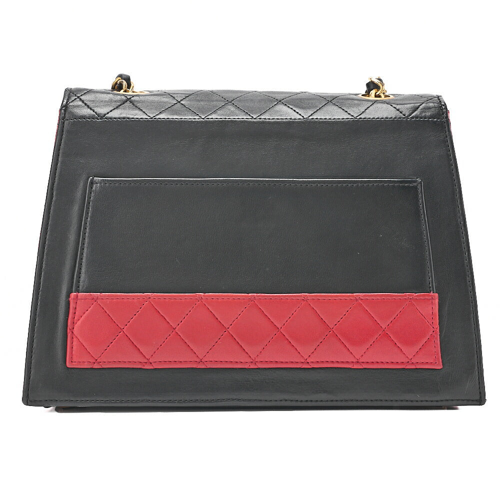 CHANEL Matelasse Trapezoidal 2.55 Lock Single Flap Chain Shoulder Lambskin Black x Red Gold-Tone Hardware, Pre-Owned