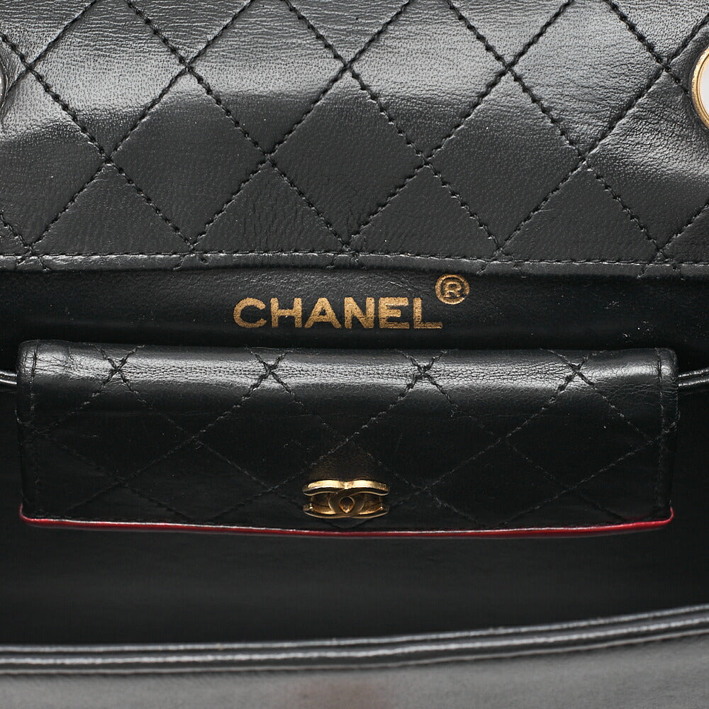 CHANEL Matelasse Trapezoidal 2.55 Lock Single Flap Chain Shoulder Lambskin Black x Red Gold-Tone Hardware, Pre-Owned