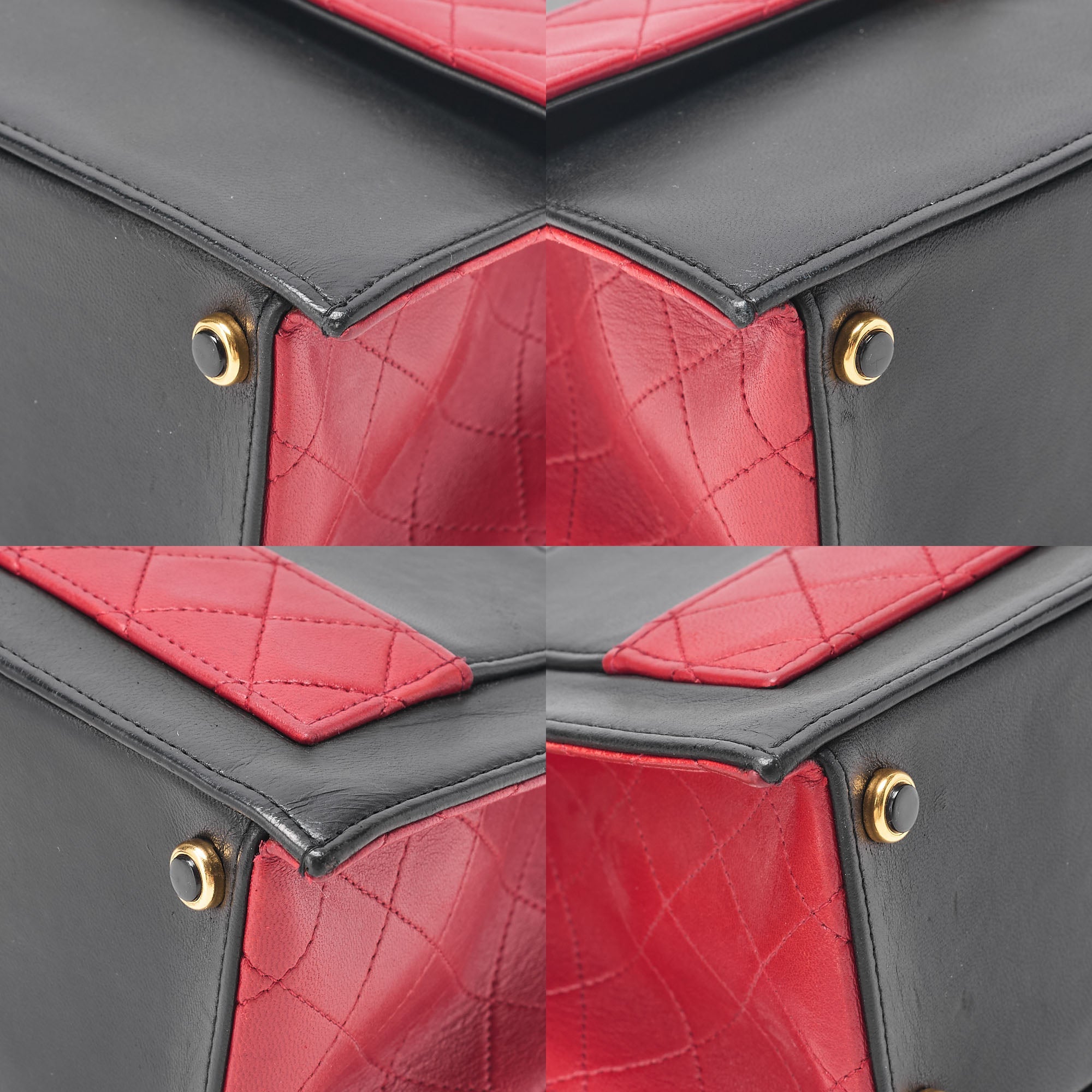 CHANEL Matelasse Trapezoidal 2.55 Lock Single Flap Chain Shoulder Lambskin Black x Red Gold-Tone Hardware, Pre-Owned