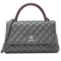 CHANEL Shoulder Bag Matelasse Coco Handle 29 S 2WAY Handbag Caviar Skin x Lizard Gray x Bordeaux Silver-Tone Hardware, Pre-Owned