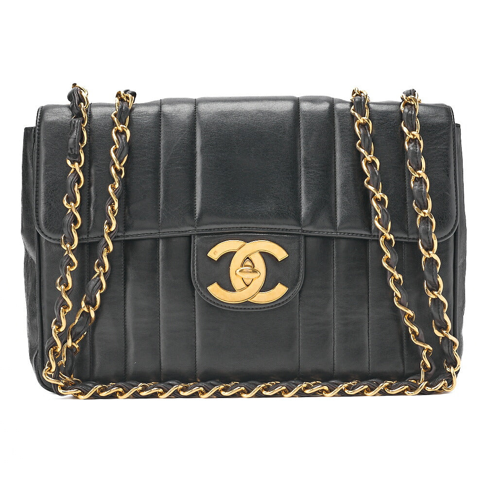 CHANEL Chain Shoulder Bag Coco Mark Large atelasse 30cm Mademoiselle Single Flap Lambskin Black Gold-Tone Hardware, Pre-Owned