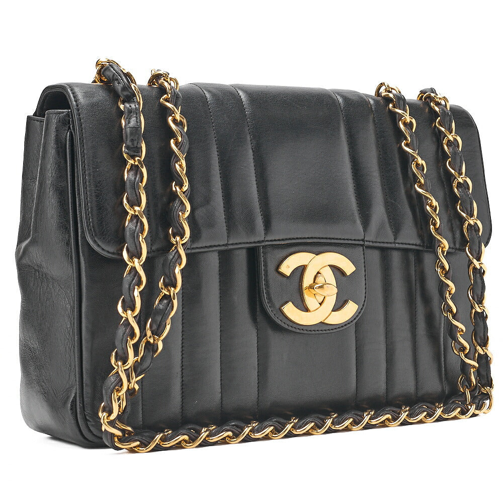 CHANEL Chain Shoulder Bag Coco Mark Large atelasse 30cm Mademoiselle Single Flap Lambskin Black Gold-Tone Hardware, Pre-Owned