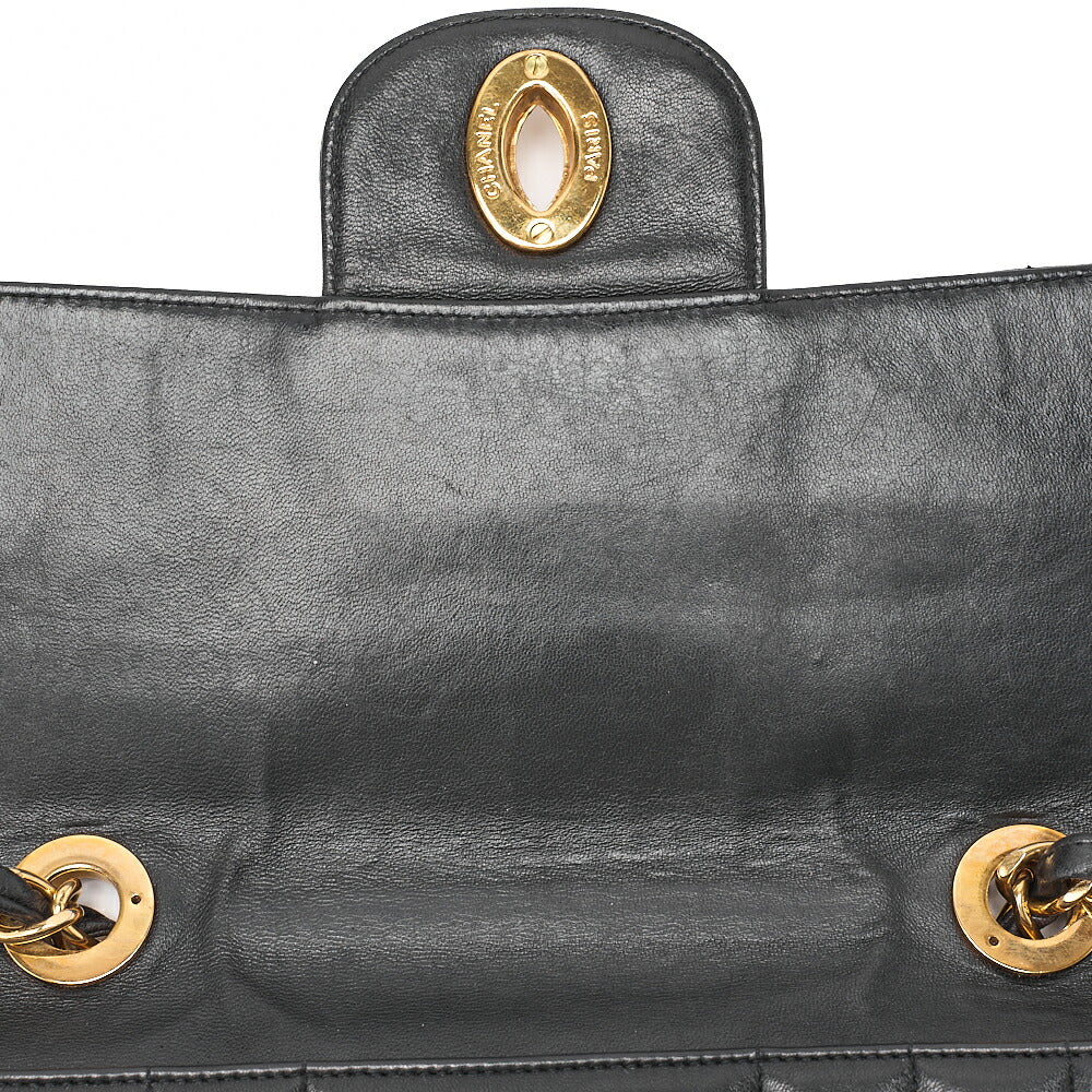 CHANEL Chain Shoulder Bag Coco Mark Large atelasse 30cm Mademoiselle Single Flap Lambskin Black Gold-Tone Hardware, Pre-Owned