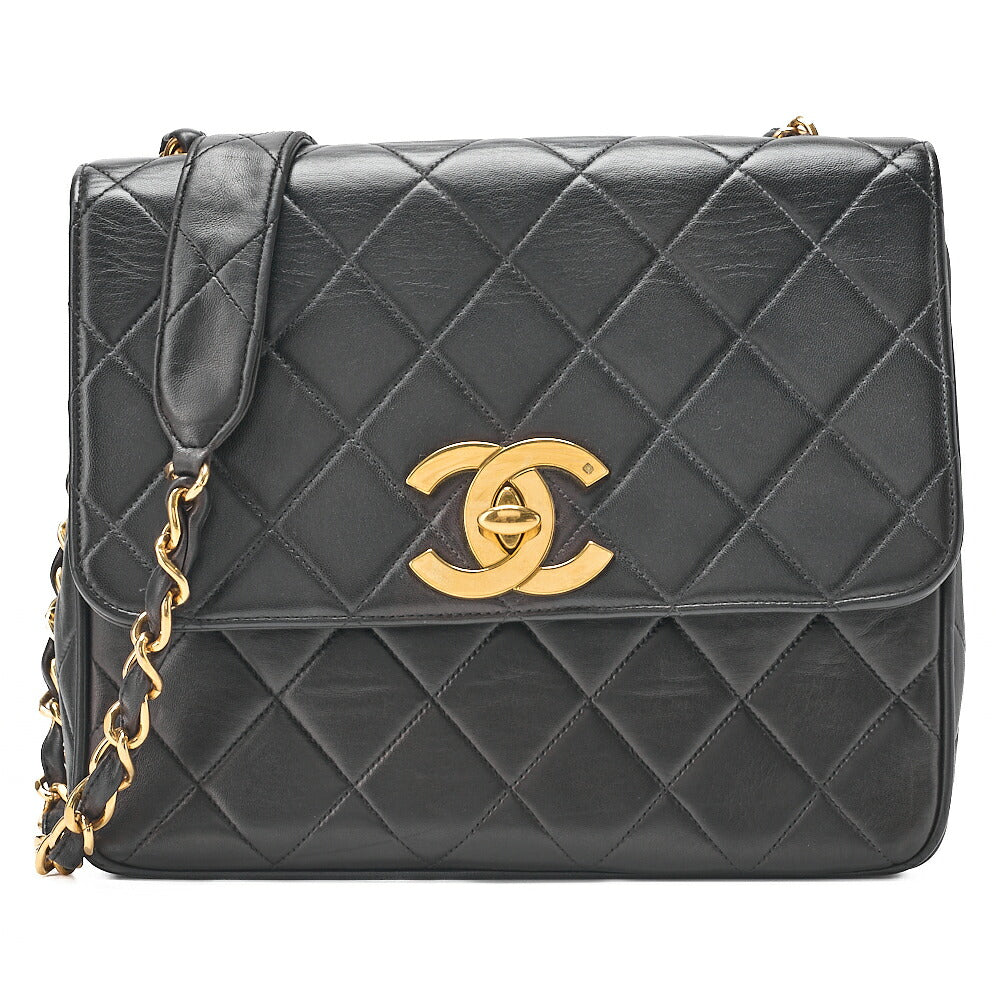 CHANEL Chain Shoulder Bag Square Type Lambskin Dekacoco Black Gold-Tone Hardware, Pre-Owned