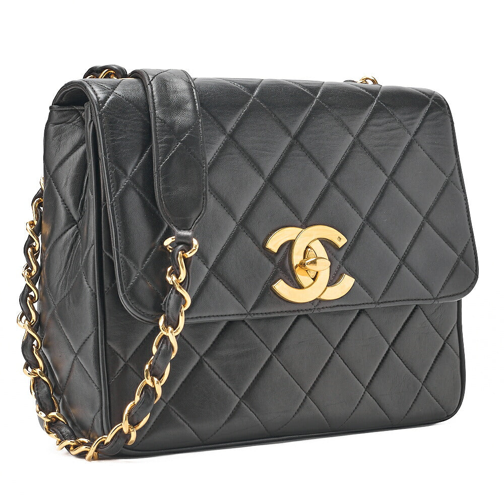 CHANEL Chain Shoulder Bag Square Type Lambskin Dekacoco Black Gold-Tone Hardware, Pre-Owned