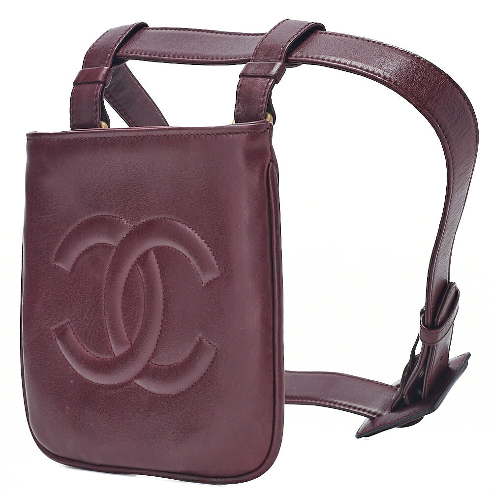 CHANEL Lambskin Matelasse Waist Pouch Bordeaux Gold -Tone Hardware, Pre-Owned