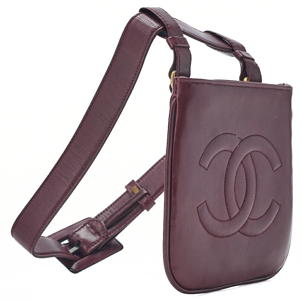 CHANEL Lambskin Matelasse Waist Pouch Bordeaux Gold -Tone Hardware, Pre-Owned