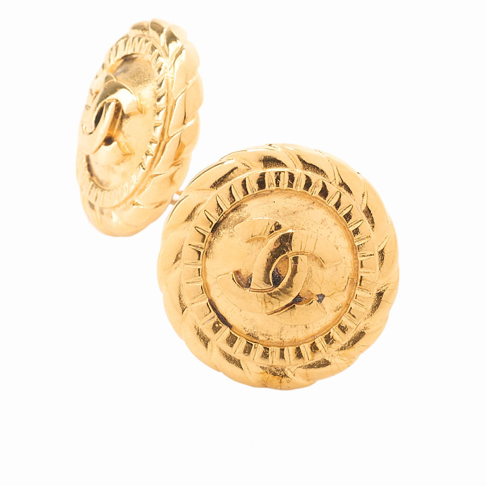 CHANEL Circle Coco Mark Earrings GP Gold (Gold Plated)Gold-Tone Hardware, Pre-Owned