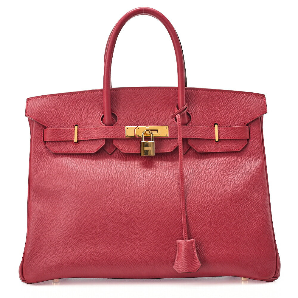 HERMES Birkin 35 Cuchebel Handbag Rouge Gold-Tone Hardware, Pre-Owned