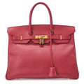 HERMES Birkin 35 Cuchebel Handbag Rouge Gold-Tone Hardware, Pre-Owned