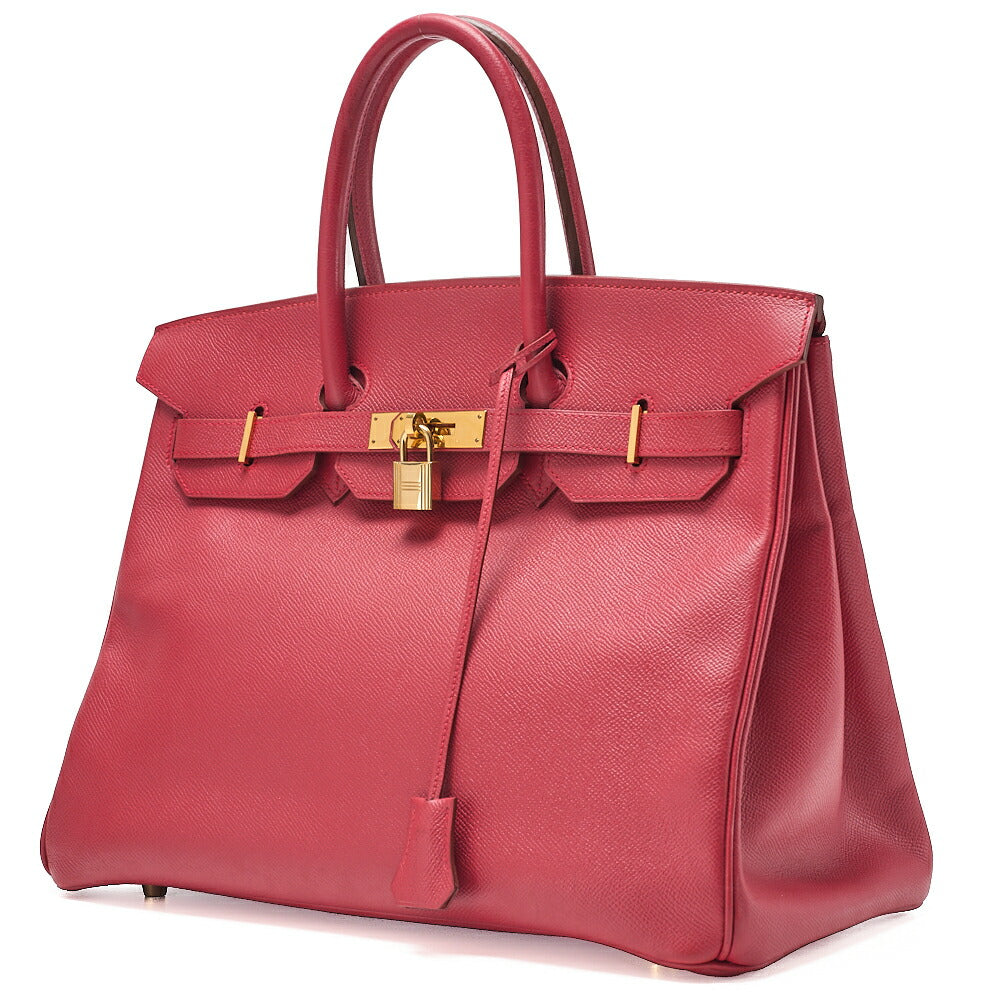 HERMES Birkin 35 Cuchebel Handbag Rouge Gold-Tone Hardware, Pre-Owned
