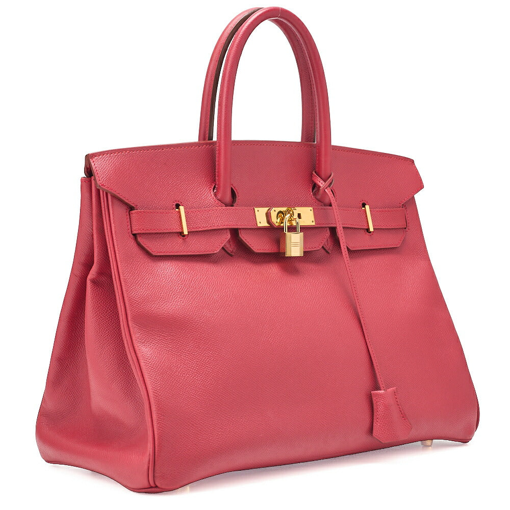 HERMES Birkin 35 Cuchebel Handbag Rouge Gold-Tone Hardware, Pre-Owned