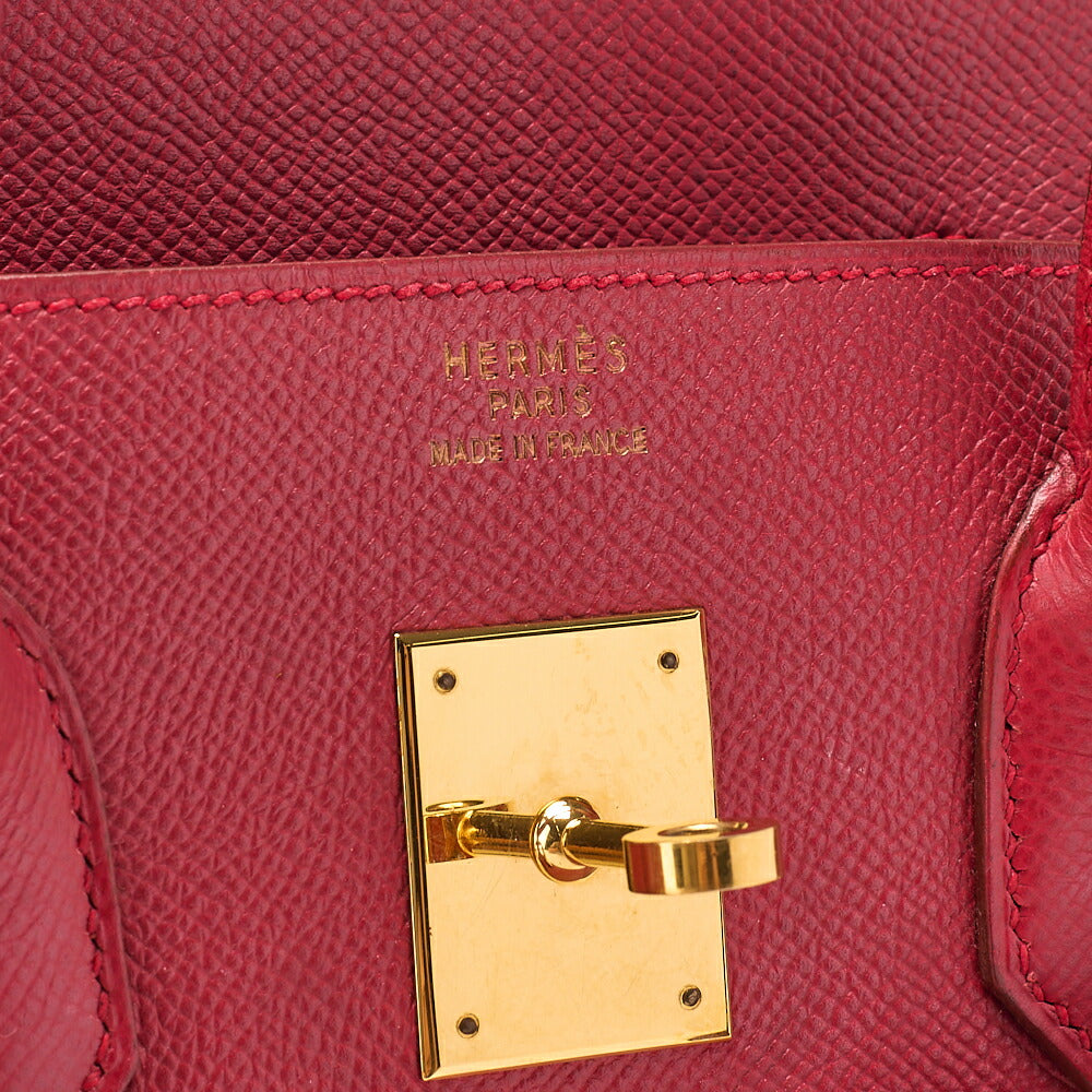 HERMES Birkin 35 Cuchebel Handbag Rouge Gold-Tone Hardware, Pre-Owned