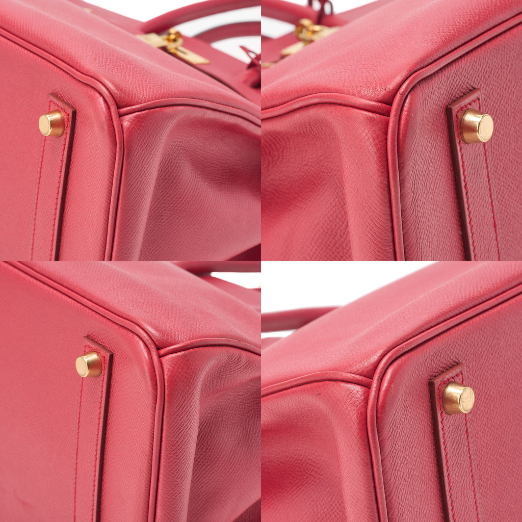 HERMES Birkin 35 Cuchebel Handbag Rouge Gold-Tone Hardware, Pre-Owned