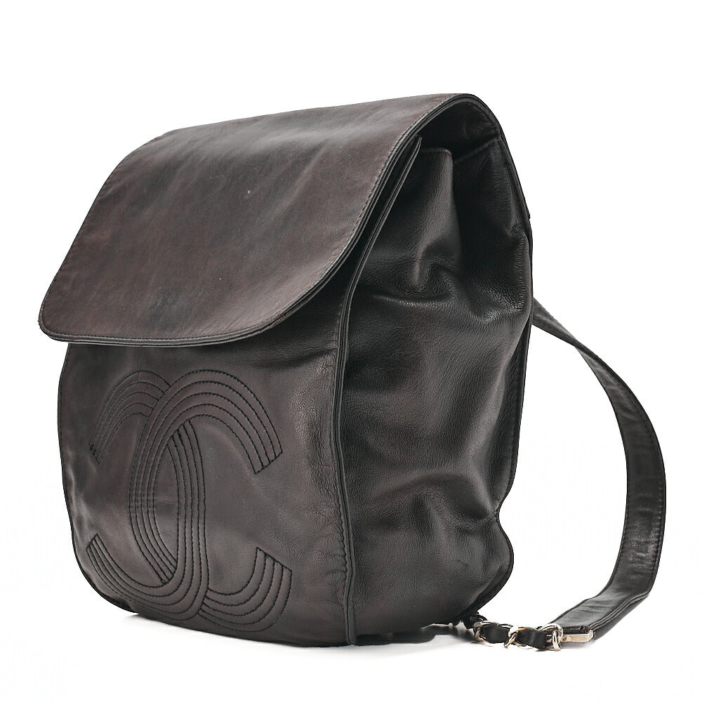 CHANEL Lambskin Coco Mark Chain Backpack Black Silver-Tone Hardware, Pre-Owned