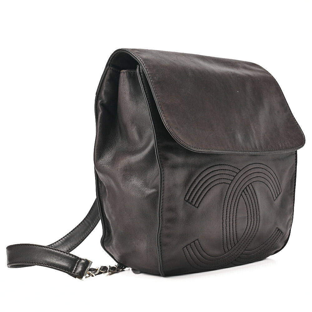 CHANEL Lambskin Coco Mark Chain Backpack Black Silver-Tone Hardware, Pre-Owned