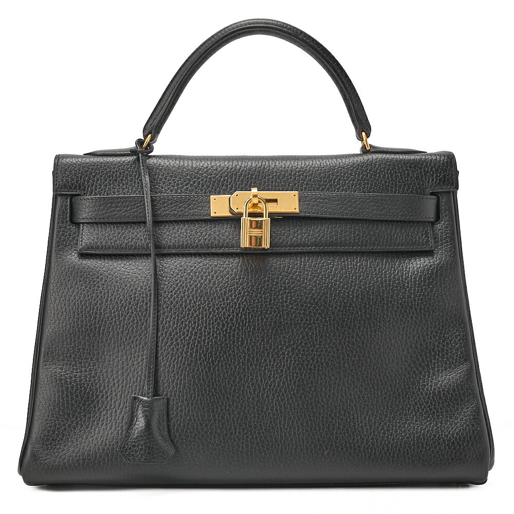 HERMES Herm?s Kelly 32 Ardennes In-Stitch Handbag Black Gold-Tone Hardware, Pre-Owned