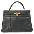 HERMES Herm?s Kelly 32 Ardennes In-Stitch Handbag Black Gold-Tone Hardware, Pre-Owned