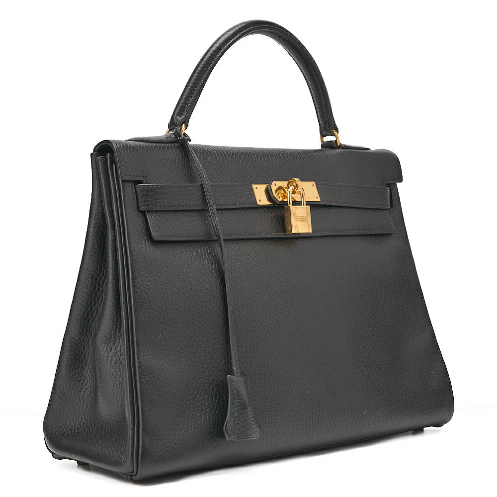 HERMES Herm?s Kelly 32 Ardennes In-Stitch Handbag Black Gold-Tone Hardware, Pre-Owned