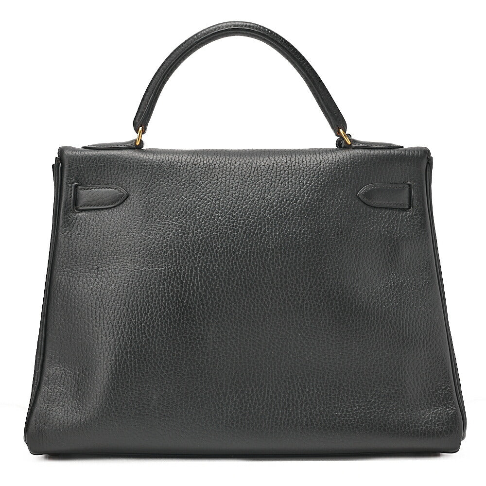 HERMES Herm?s Kelly 32 Ardennes In-Stitch Handbag Black Gold-Tone Hardware, Pre-Owned