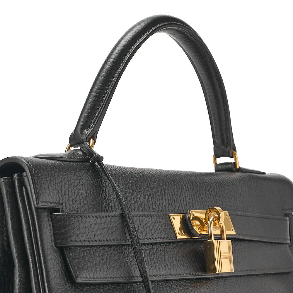 HERMES Herm?s Kelly 32 Ardennes In-Stitch Handbag Black Gold-Tone Hardware, Pre-Owned