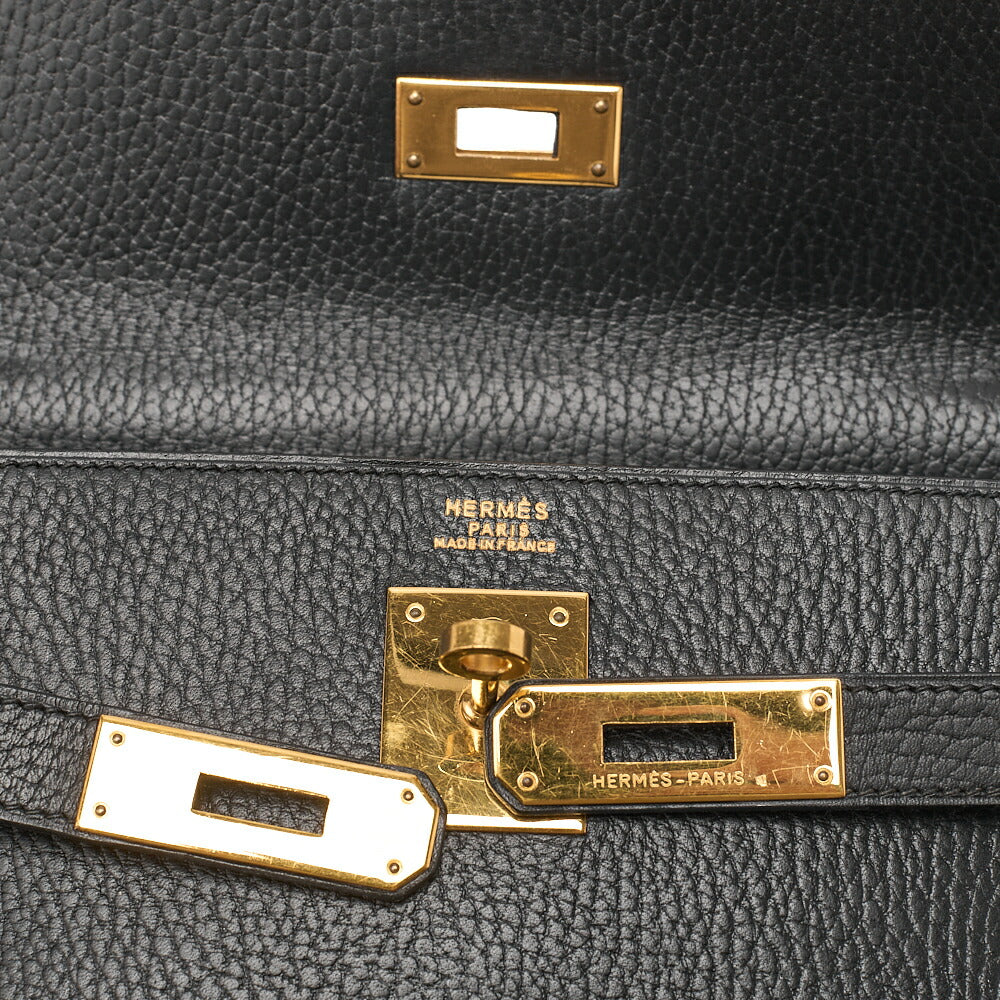 HERMES Herm?s Kelly 32 Ardennes In-Stitch Handbag Black Gold-Tone Hardware, Pre-Owned