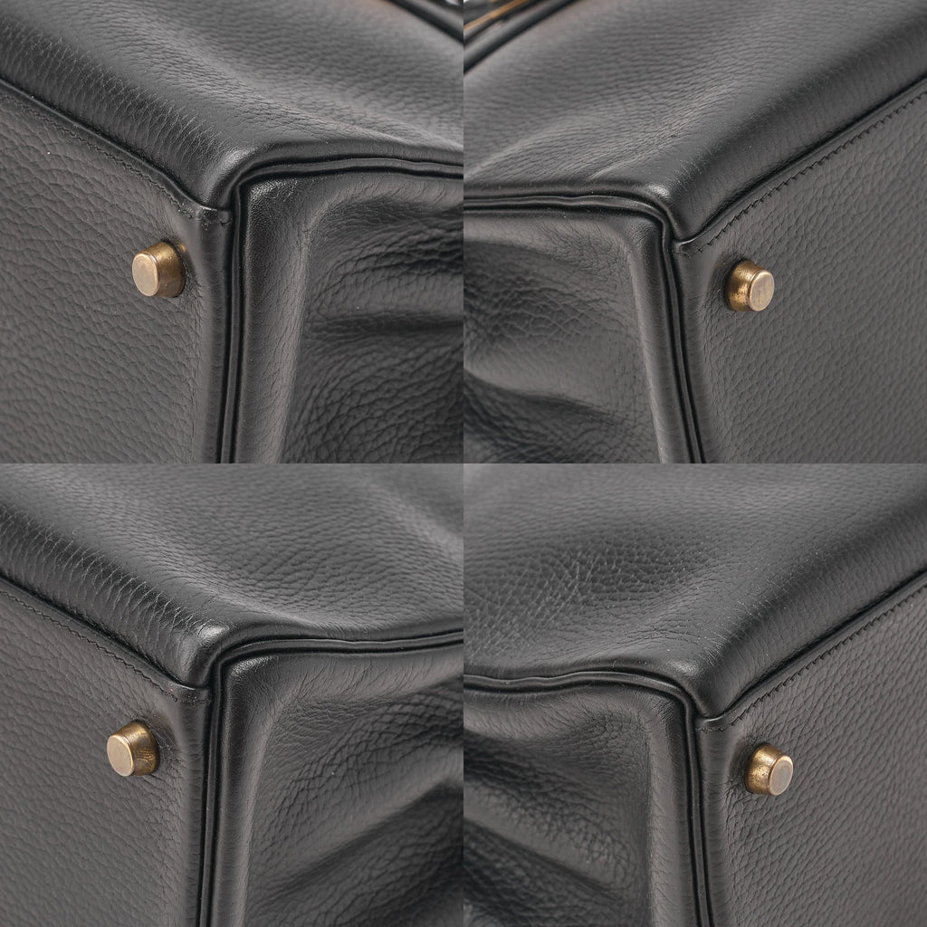 HERMES Herm?s Kelly 32 Ardennes In-Stitch Handbag Black Gold-Tone Hardware, Pre-Owned