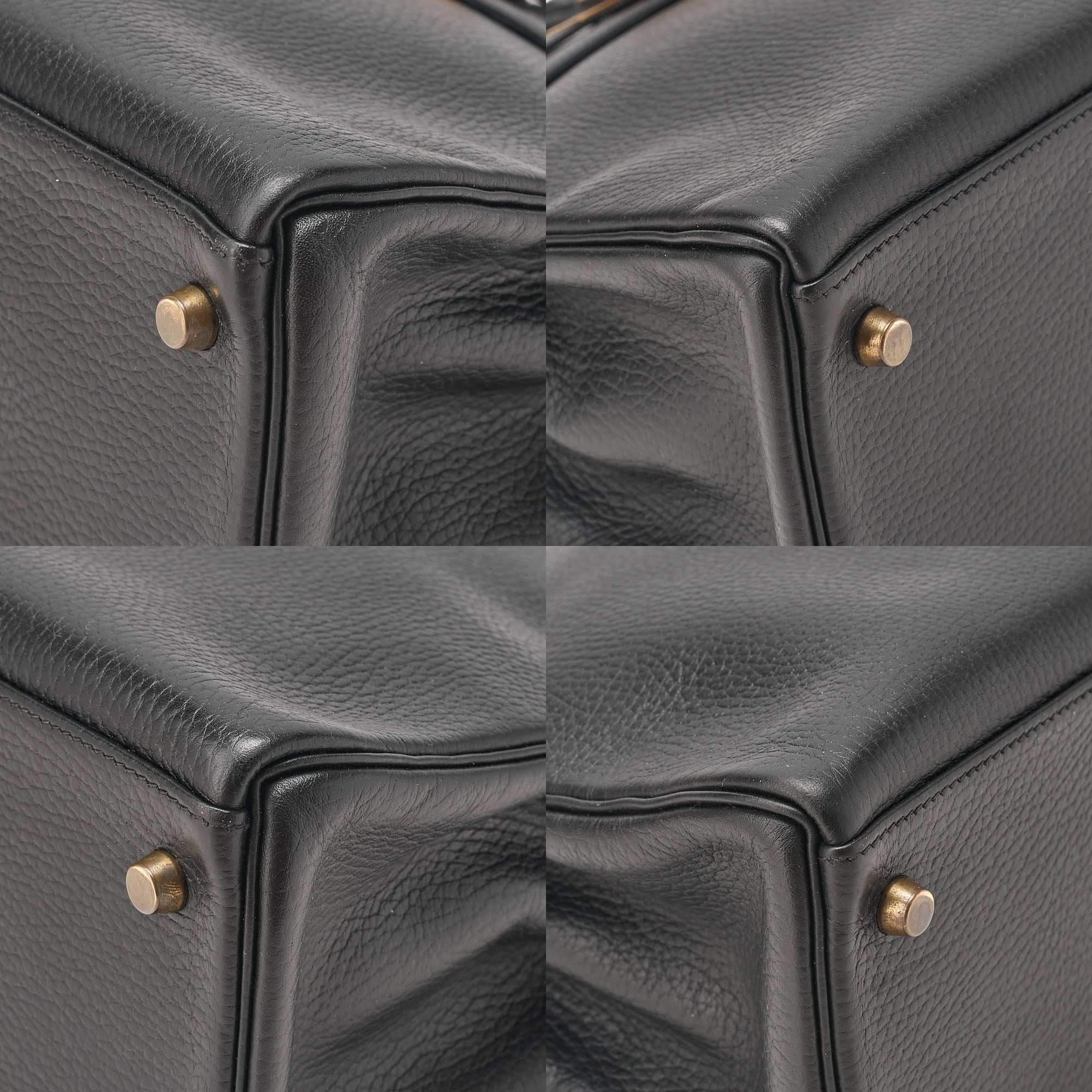HERMES Herm?s Kelly 32 Ardennes In-Stitch Handbag Black Gold-Tone Hardware, Pre-Owned