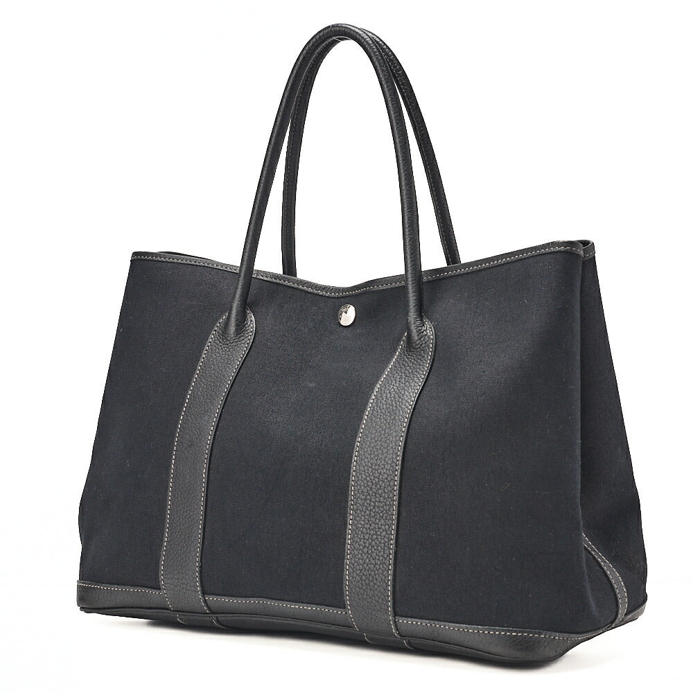 HERMES Herm?s Garden Party PM Handbag Toaru Officier Black Silver-Tone Hardware, Pre-Owned