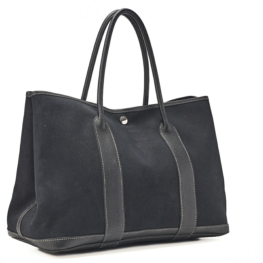 HERMES Herm?s Garden Party PM Handbag Toaru Officier Black Silver-Tone Hardware, Pre-Owned