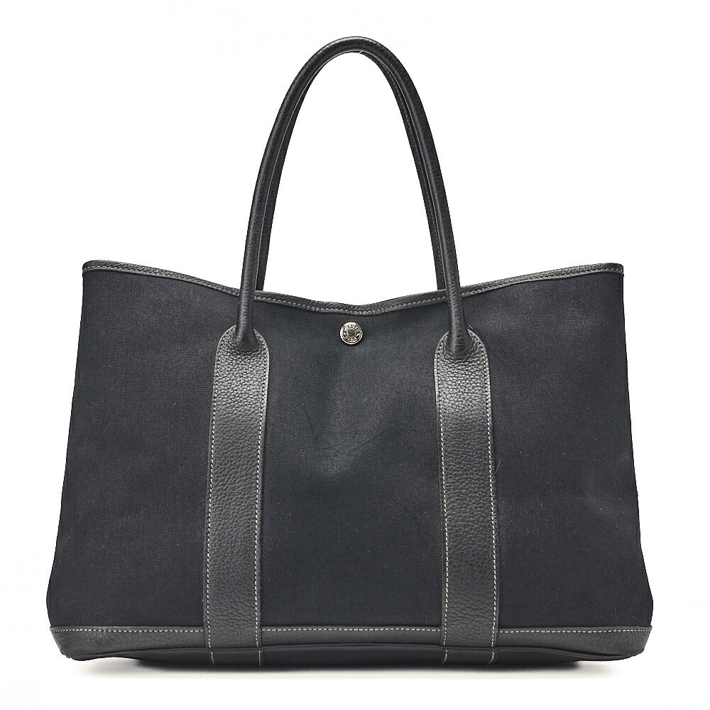 HERMES Herm?s Garden Party PM Handbag Toaru Officier Black Silver-Tone Hardware, Pre-Owned