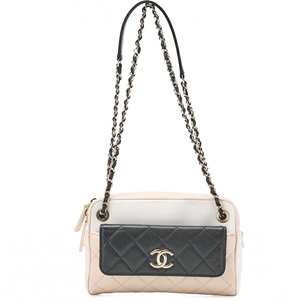 CHANEL Chanel Matelasse Coco Mark Chain Shoulder Bag Calfskin Bicolor Gold-Tone Hardware, Pre-Owned