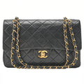 CHANEL Lambskin Matelasse Double Flap 25cm Chain Shoulder Black Gold-Tone Hardware, Pre-Owned