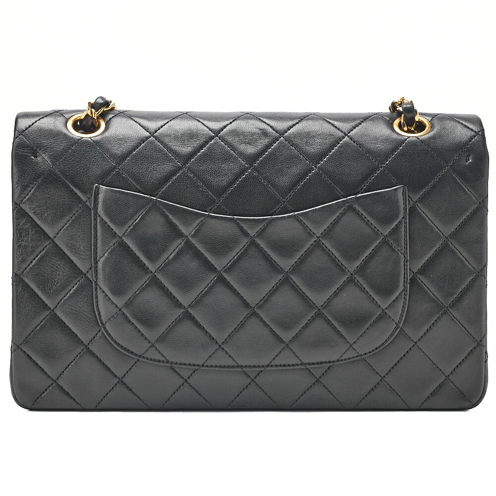 CHANEL Lambskin Matelasse Double Flap 25cm Chain Shoulder Black Gold-Tone Hardware, Pre-Owned