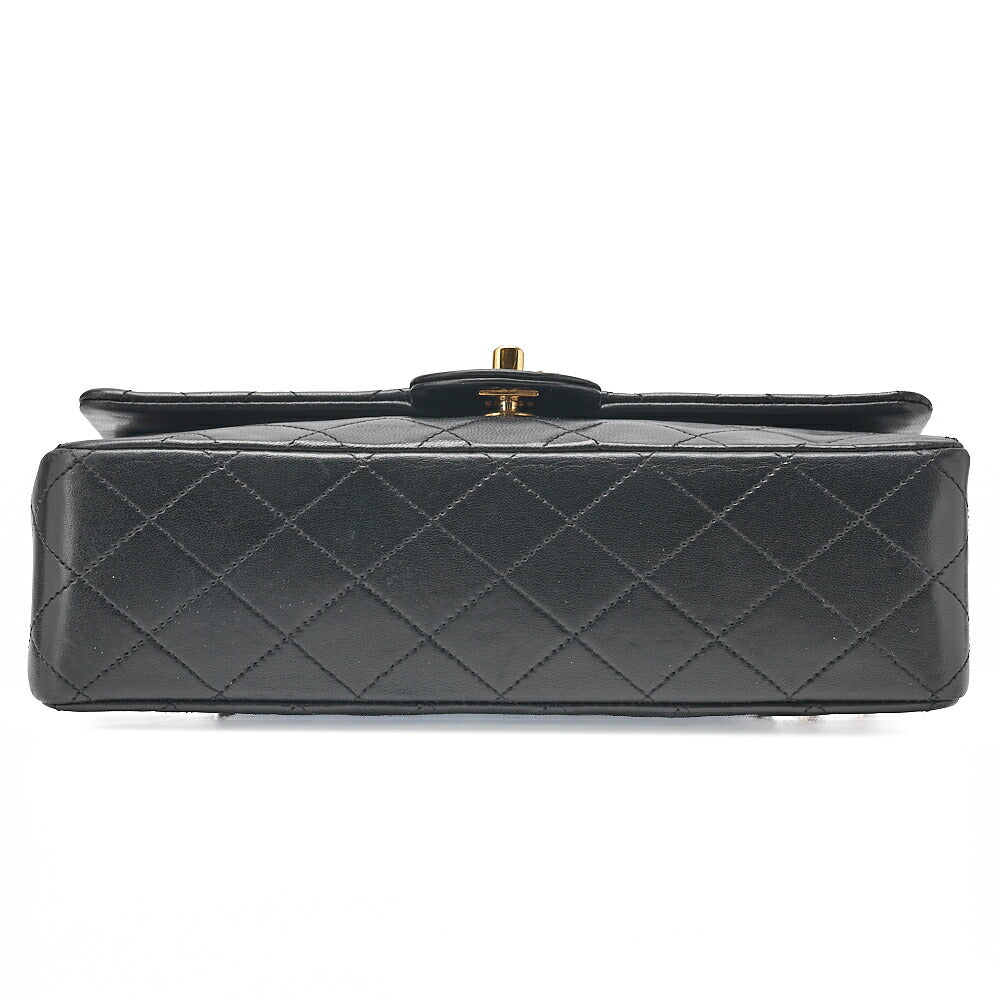 CHANEL Lambskin Matelasse Double Flap 25cm Chain Shoulder Black Gold-Tone Hardware, Pre-Owned