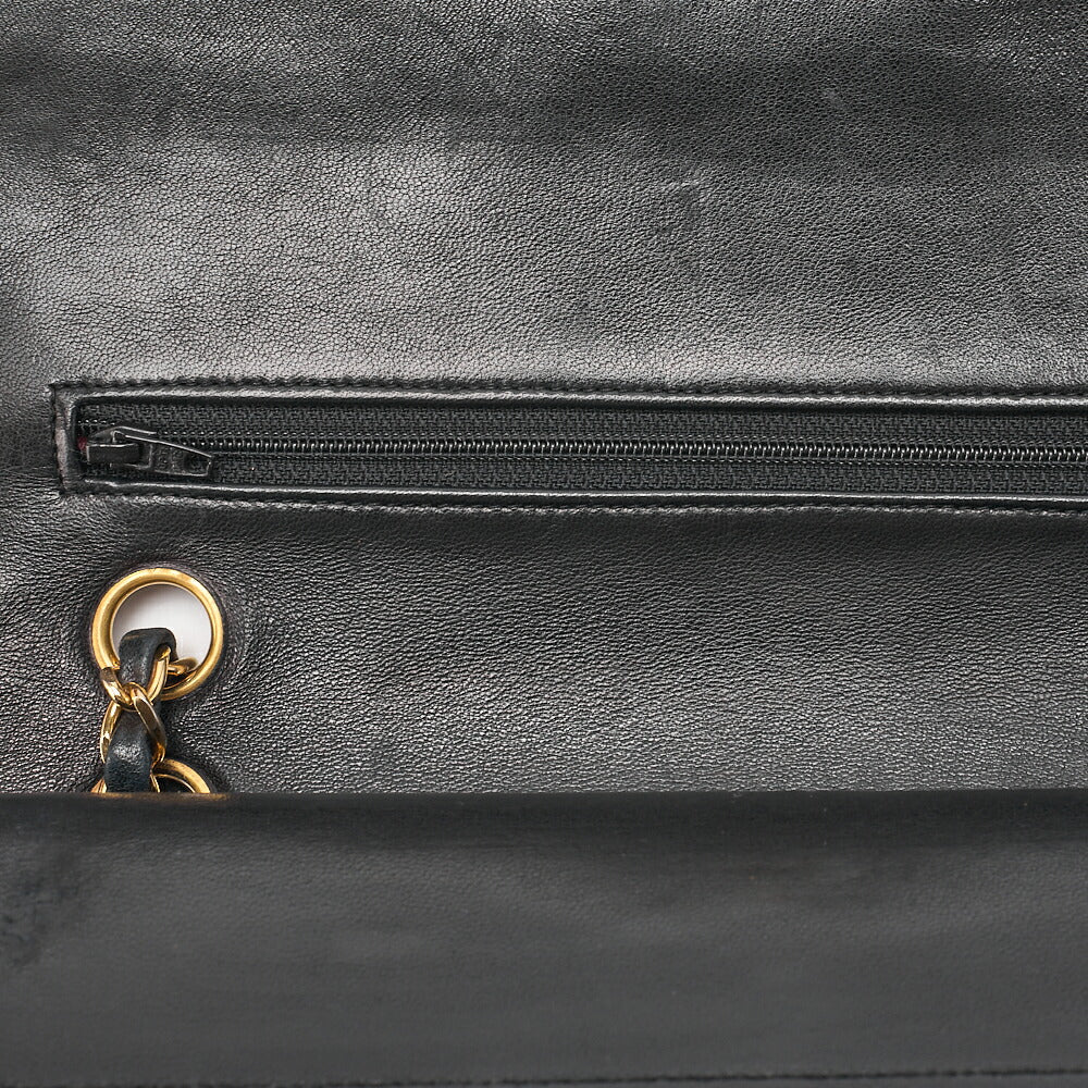 CHANEL Lambskin Matelasse Double Flap 25cm Chain Shoulder Black Gold-Tone Hardware, Pre-Owned
