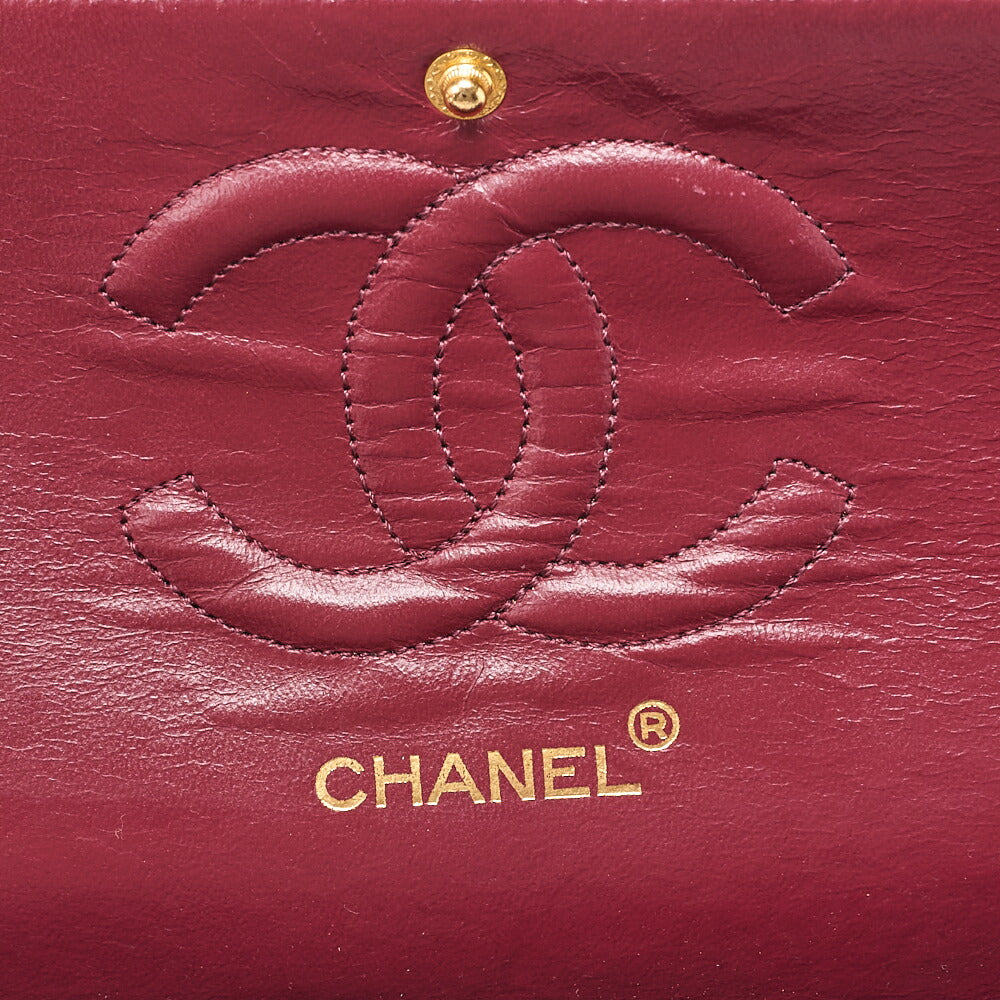 CHANEL Lambskin Matelasse Double Flap 25cm Chain Shoulder Black Gold-Tone Hardware, Pre-Owned