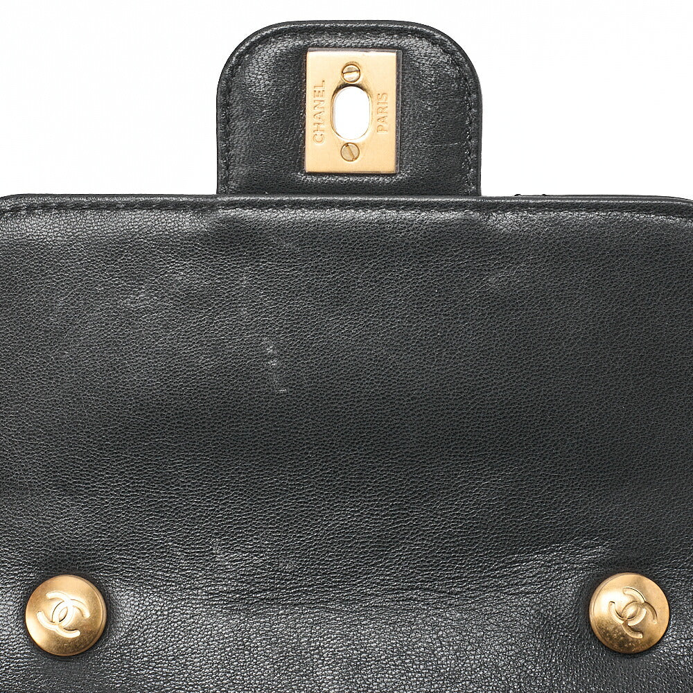 CHANEL Chain Shoulder Bag Mini Matelasse 17cm Calfskin Single Flap Turn Lock Black Gold-Tone Hardware, Pre-Owned